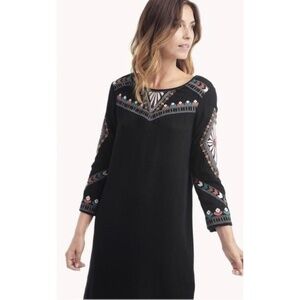 ELLA MOSS Embroidered Joss Shift Dress Retro Black Metallic Boho X-Small